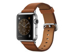 Apple Watch 38 мм, нержавеющая сталь, ремешок золотисто-коричневого цвета с классической пряжкой 130–195 мм