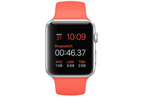 Apple Watch Sport 42 мм, серебристый, спортивный ремешок абрикосового цвета 140-210 мм