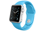 Apple Watch Sport 38 мм, серебристый, голубой спортивный ремешок 130-200 мм